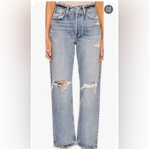 Agolde Light Blue Distressed Straight Leg Jeans
